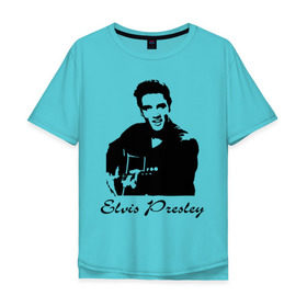 Мужская футболка хлопок Oversize с принтом Elvis Presley (2) в Санкт-Петербурге, 100% хлопок | свободный крой, круглый ворот, “спинка” длиннее передней части | Тематика изображения на принте: гитара
