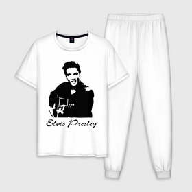 Мужская пижама хлопок с принтом Elvis Presley (2) в Санкт-Петербурге, 100% хлопок | брюки и футболка прямого кроя, без карманов, на брюках мягкая резинка на поясе и по низу штанин
 | Тематика изображения на принте: гитара