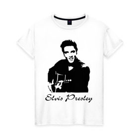 Женская футболка хлопок с принтом Elvis Presley (2) в Санкт-Петербурге, 100% хлопок | прямой крой, круглый вырез горловины, длина до линии бедер, слегка спущенное плечо | гитара
