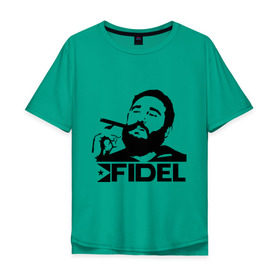 Мужская футболка хлопок Oversize с принтом Фидель Кастро в Санкт-Петербурге, 100% хлопок | свободный крой, круглый ворот, “спинка” длиннее передней части | кастро | куба | лидер | предводитель | свобода | фидель
