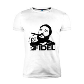 Мужская футболка премиум с принтом Фидель Кастро в Санкт-Петербурге, 92% хлопок, 8% лайкра | приталенный силуэт, круглый вырез ворота, длина до линии бедра, короткий рукав | кастро | куба | лидер | предводитель | свобода | фидель