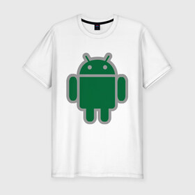 Мужская футболка премиум с принтом Андроид в Санкт-Петербурге, 92% хлопок, 8% лайкра | приталенный силуэт, круглый вырез ворота, длина до линии бедра, короткий рукав | android | logo | андройд | логотип