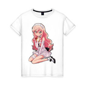 Женская футболка хлопок с принтом Аниме сердитая девушка в Санкт-Петербурге, 100% хлопок | прямой крой, круглый вырез горловины, длина до линии бедер, слегка спущенное плечо | anime | аниме | аниме сердитая девушка | анимэ