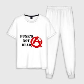 Мужская пижама хлопок с принтом Punks not dead в Санкт-Петербурге, 100% хлопок | брюки и футболка прямого кроя, без карманов, на брюках мягкая резинка на поясе и по низу штанин
 | 