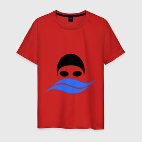 Мужская футболка хлопок с принтом Плавание в Санкт-Петербурге, 100% хлопок | прямой крой, круглый вырез горловины, длина до линии бедер, слегка спущенное плечо. | Тематика изображения на принте: плавание | плавательная шапка | плавец