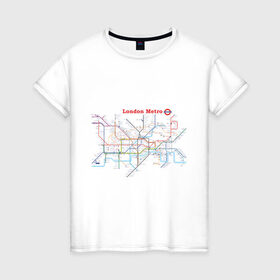Женская футболка хлопок с принтом London metro в Санкт-Петербурге, 100% хлопок | прямой крой, круглый вырез горловины, длина до линии бедер, слегка спущенное плечо | london | london metro | metro | карта метро | карта метро лондона | лондон метро | лондонский метрополитен | лондонское метро | метро | метро в лондоне | метро лондона | метрополитен лондона