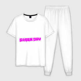 Мужская пижама хлопок с принтом Green Day - логотип в Санкт-Петербурге, 100% хлопок | брюки и футболка прямого кроя, без карманов, на брюках мягкая резинка на поясе и по низу штанин
 | green day