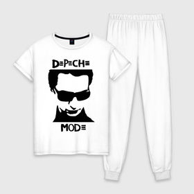 Женская пижама хлопок с принтом Depeche Mode (2) в Санкт-Петербурге, 100% хлопок | брюки и футболка прямого кроя, без карманов, на брюках мягкая резинка на поясе и по низу штанин | Тематика изображения на принте: depeche mode | депеш мод | карикатура depeche mode | карикатура депеш мод | фото depeche mode