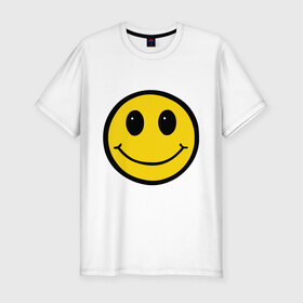 Мужская футболка премиум с принтом Смайл - улыбка в Санкт-Петербурге, 92% хлопок, 8% лайкра | приталенный силуэт, круглый вырез ворота, длина до линии бедра, короткий рукав | smile | рожица | смайл | смайлик | улыбка | улыбочка