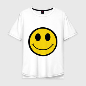 Мужская футболка хлопок Oversize с принтом Смайл - улыбка в Санкт-Петербурге, 100% хлопок | свободный крой, круглый ворот, “спинка” длиннее передней части | smile | рожица | смайл | смайлик | улыбка | улыбочка
