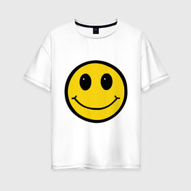 Женская футболка хлопок Oversize с принтом Смайл - улыбка в Санкт-Петербурге, 100% хлопок | свободный крой, круглый ворот, спущенный рукав, длина до линии бедер
 | smile | рожица | смайл | смайлик | улыбка | улыбочка