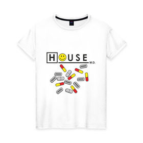 Женская футболка хлопок с принтом House m.d. (2) в Санкт-Петербурге, 100% хлопок | прямой крой, круглый вырез горловины, длина до линии бедер, слегка спущенное плечо | everybody lies | haus | house | все лгут | доктор | хауз | хаус | хью лори