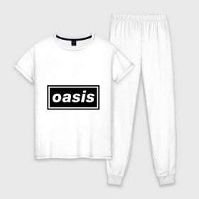 Женская пижама хлопок с принтом Oasis логотип в Санкт-Петербурге, 100% хлопок | брюки и футболка прямого кроя, без карманов, на брюках мягкая резинка на поясе и по низу штанин | metal | oasis | лого | лого oasis | метал | символика oasis | эмблема  oasis
