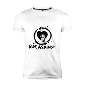 Мужская футболка премиум с принтом Rise Against в Санкт-Петербурге, 92% хлопок, 8% лайкра | приталенный силуэт, круглый вырез ворота, длина до линии бедра, короткий рукав | heavy metal | metal | punk | rise against | rock | trash metal | квартет | метал | панк | рок | рок группа | рок группы | трэш метал | хеви метал