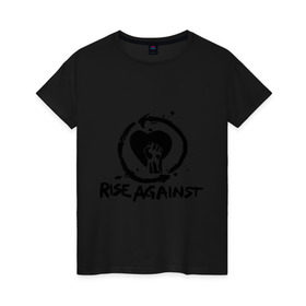 Женская футболка хлопок с принтом Rise Against в Санкт-Петербурге, 100% хлопок | прямой крой, круглый вырез горловины, длина до линии бедер, слегка спущенное плечо | heavy metal | metal | punk | rise against | rock | trash metal | квартет | метал | панк | рок | рок группа | рок группы | трэш метал | хеви метал