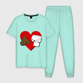 Мужская пижама хлопок с принтом Какашка и бумага в Санкт-Петербурге, 100% хлопок | брюки и футболка прямого кроя, без карманов, на брюках мягкая резинка на поясе и по низу штанин
 | love. сердце | бумага | вместе навсегда | любовь | туалетная бумага