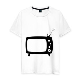 Мужская футболка хлопок с принтом Телевизор в Санкт-Петербурге, 100% хлопок | прямой крой, круглый вырез горловины, длина до линии бедер, слегка спущенное плечо. | зомбоящик | тв | телевидение | телевизор | телик | ящик