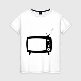 Женская футболка хлопок с принтом Телевизор в Санкт-Петербурге, 100% хлопок | прямой крой, круглый вырез горловины, длина до линии бедер, слегка спущенное плечо | зомбоящик | тв | телевидение | телевизор | телик | ящик