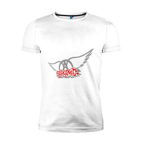 Мужская футболка премиум с принтом Aerosmith с крыльями в Санкт-Петербурге, 92% хлопок, 8% лайкра | приталенный силуэт, круглый вырез ворота, длина до линии бедра, короткий рукав | aerosmith | rock | крылья ангела | рок