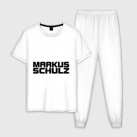 Мужская пижама хлопок с принтом Markus Schulz в Санкт-Петербурге, 100% хлопок | брюки и футболка прямого кроя, без карманов, на брюках мягкая резинка на поясе и по низу штанин
 | deejay | dj | markus schulz | trance | диджей | маркус шульц | транс
