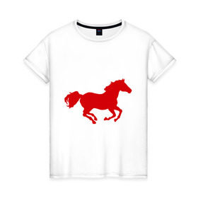 Женская футболка хлопок с принтом Лошадь (3) в Санкт-Петербурге, 100% хлопок | прямой крой, круглый вырез горловины, длина до линии бедер, слегка спущенное плечо | животные | конь | лошадь | скакун