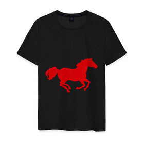 Мужская футболка хлопок с принтом Лошадь (3) в Санкт-Петербурге, 100% хлопок | прямой крой, круглый вырез горловины, длина до линии бедер, слегка спущенное плечо. | животные | конь | лошадь | скакун