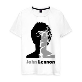 Мужская футболка хлопок с принтом John Lennon в Санкт-Петербурге, 100% хлопок | прямой крой, круглый вырез горловины, длина до линии бедер, слегка спущенное плечо. | beatles | john lennon | lennon | битлз | битлс | битлы | леннон