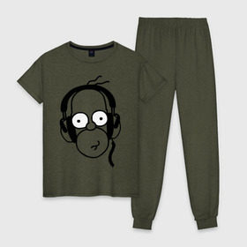 Женская пижама хлопок с принтом Гомер и музыка в Санкт-Петербурге, 100% хлопок | брюки и футболка прямого кроя, без карманов, на брюках мягкая резинка на поясе и по низу штанин | гомер