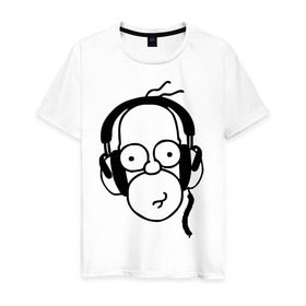 Мужская футболка хлопок с принтом Гомер и музыка в Санкт-Петербурге, 100% хлопок | прямой крой, круглый вырез горловины, длина до линии бедер, слегка спущенное плечо. | гомер