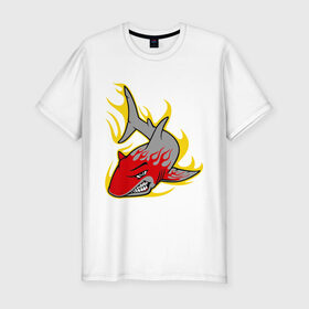 Мужская футболка премиум с принтом Свирепая акула в Санкт-Петербурге, 92% хлопок, 8% лайкра | приталенный силуэт, круглый вырез ворота, длина до линии бедра, короткий рукав | огонь | свирепая акула | хищник