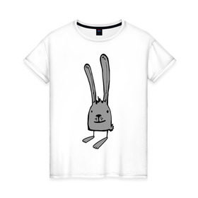 Женская футболка хлопок с принтом Ушастый заяц в Санкт-Петербурге, 100% хлопок | прямой крой, круглый вырез горловины, длина до линии бедер, слегка спущенное плечо | животные | зайка | зайчик | заяц | кролик | ушастный заяц | уши