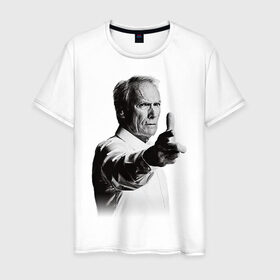 Мужская футболка хлопок с принтом Клинт Иствуд в Санкт-Петербурге, 100% хлопок | прямой крой, круглый вырез горловины, длина до линии бедер, слегка спущенное плечо. | вестерн | гран торино | клинт иствуд
