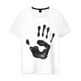 Мужская футболка хлопок с принтом Отпечаток руки в Санкт-Петербурге, 100% хлопок | прямой крой, круглый вырез горловины, длина до линии бедер, слегка спущенное плечо. | ладонь | отпечаток | отпечаток руки | рука | след от руки
