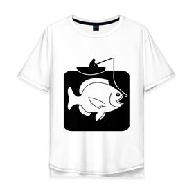 Мужская футболка хлопок Oversize с принтом Рыбак и большая рыба в Санкт-Петербурге, 100% хлопок | свободный крой, круглый ворот, “спинка” длиннее передней части | лодка | прикольные | рисунок | рыба | рыбак | рыбалка