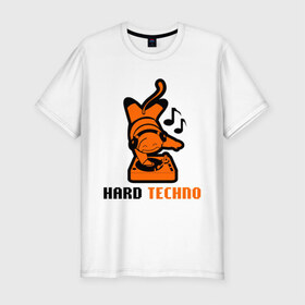 Мужская футболка премиум с принтом Hard Techno - Dj вверх ногами в Санкт-Петербурге, 92% хлопок, 8% лайкра | приталенный силуэт, круглый вырез ворота, длина до линии бедра, короткий рукав | deejay | dj | hard | techno | вертушка | диджей | пластинка | техно