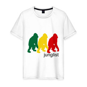 Мужская футболка хлопок с принтом Junglist - обезьяны в Санкт-Петербурге, 100% хлопок | прямой крой, круглый вырез горловины, длина до линии бедер, слегка спущенное плечо. | junglist | джанглисты | обезьяны
