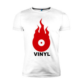 Мужская футболка премиум с принтом Vinyl в Санкт-Петербурге, 92% хлопок, 8% лайкра | приталенный силуэт, круглый вырез ворота, длина до линии бедра, короткий рукав | tiesto | vinyl | винил | огонь | пластинка