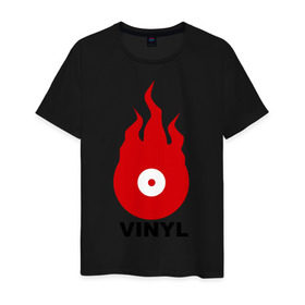 Мужская футболка хлопок с принтом Vinyl в Санкт-Петербурге, 100% хлопок | прямой крой, круглый вырез горловины, длина до линии бедер, слегка спущенное плечо. | tiesto | vinyl | винил | огонь | пластинка
