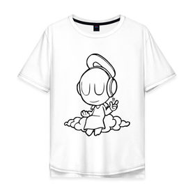 Мужская футболка хлопок Oversize с принтом Ангел в наушниках в Санкт-Петербурге, 100% хлопок | свободный крой, круглый ворот, “спинка” длиннее передней части | club | dj | ангел | диджей | клуб | наушники