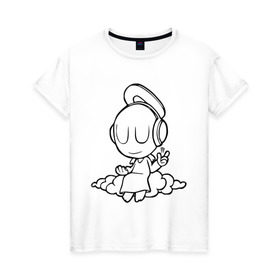 Женская футболка хлопок с принтом Ангел в наушниках в Санкт-Петербурге, 100% хлопок | прямой крой, круглый вырез горловины, длина до линии бедер, слегка спущенное плечо | club | dj | ангел | диджей | клуб | наушники