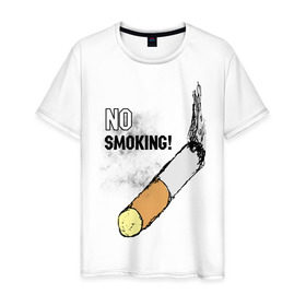 Мужская футболка хлопок с принтом No smoking! в Санкт-Петербурге, 100% хлопок | прямой крой, круглый вырез горловины, длина до линии бедер, слегка спущенное плечо. | 