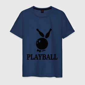 Мужская футболка хлопок с принтом Playball в Санкт-Петербурге, 100% хлопок | прямой крой, круглый вырез горловины, длина до линии бедер, слегка спущенное плечо. | Тематика изображения на принте: bowling | playball | playboy | боулинг | кегли | плейбой | шар | шары