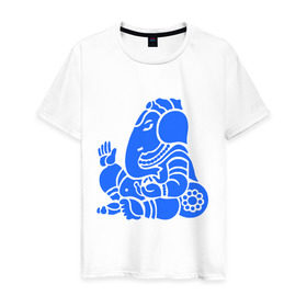 Мужская футболка хлопок с принтом Ганеша в Санкт-Петербурге, 100% хлопок | прямой крой, круглый вырез горловины, длина до линии бедер, слегка спущенное плечо. | Тематика изображения на принте: слон