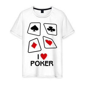 Мужская футболка хлопок с принтом I love poker в Санкт-Петербурге, 100% хлопок | прямой крой, круглый вырез горловины, длина до линии бедер, слегка спущенное плечо. | 