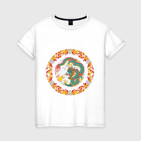 Женская футболка хлопок с принтом China dragon в Санкт-Петербурге, 100% хлопок | прямой крой, круглый вырез горловины, длина до линии бедер, слегка спущенное плечо | china dragon | tribal | дракон | китайский дракон | трайбл | узор