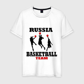 Мужская футболка хлопок с принтом Русский баскетбол в Санкт-Петербурге, 100% хлопок | прямой крой, круглый вырез горловины, длина до линии бедер, слегка спущенное плечо. | российский