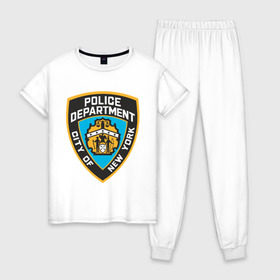 Женская пижама хлопок с принтом N.Y.P.D. в Санкт-Петербурге, 100% хлопок | брюки и футболка прямого кроя, без карманов, на брюках мягкая резинка на поясе и по низу штанин | new york | nypd | police | police department | нью йорк