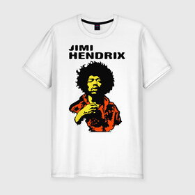 Мужская футболка премиум с принтом Jimi Hendrix in a red t-shirt в Санкт-Петербурге, 92% хлопок, 8% лайкра | приталенный силуэт, круглый вырез ворота, длина до линии бедра, короткий рукав | jimi hendrix in a red | rock | джими хендрикс | рок