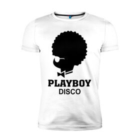 Мужская футболка премиум с принтом Playboy disco в Санкт-Петербурге, 92% хлопок, 8% лайкра | приталенный силуэт, круглый вырез ворота, длина до линии бедра, короткий рукав | Тематика изображения на принте: disco | play boy | playboy | диско | зайчик | плей бой | плейбой
