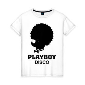 Женская футболка хлопок с принтом Playboy disco в Санкт-Петербурге, 100% хлопок | прямой крой, круглый вырез горловины, длина до линии бедер, слегка спущенное плечо | disco | play boy | playboy | диско | зайчик | плей бой | плейбой